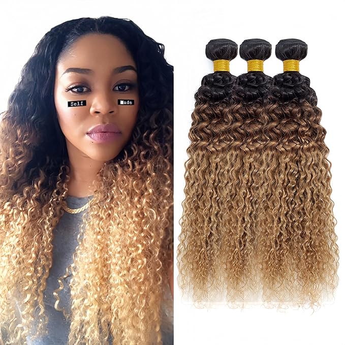 Ombre Blonde Water Wave Bundles Human Hair Honey Blonde Bundles 18 20 22 Inch Niegmeag Virgin Remy Hair Extensions T1B/4/27 Wet and Wavy Bundle