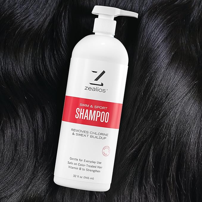 Zealios Sport Clarifying Shampoo, 32 oz Pump Bottle for Extremely Damaged Hair, Pool Hair Repair & Protector - Sulfate-Free, Moisturizing Chlorine & Salt Removal, Color-Safe, Citrus Scent for Swimmers
