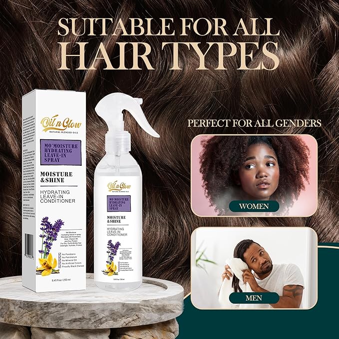 USDA Certified Rosemary Oil Lightweight Water-Based Leave In Conditioner Spray Anti-Frizz Moisturizer for Matted, Dry, Dull, Curly 4C Hair Color Safe, Paraben & Sulfate-Free. 8.45 Fl. Oz