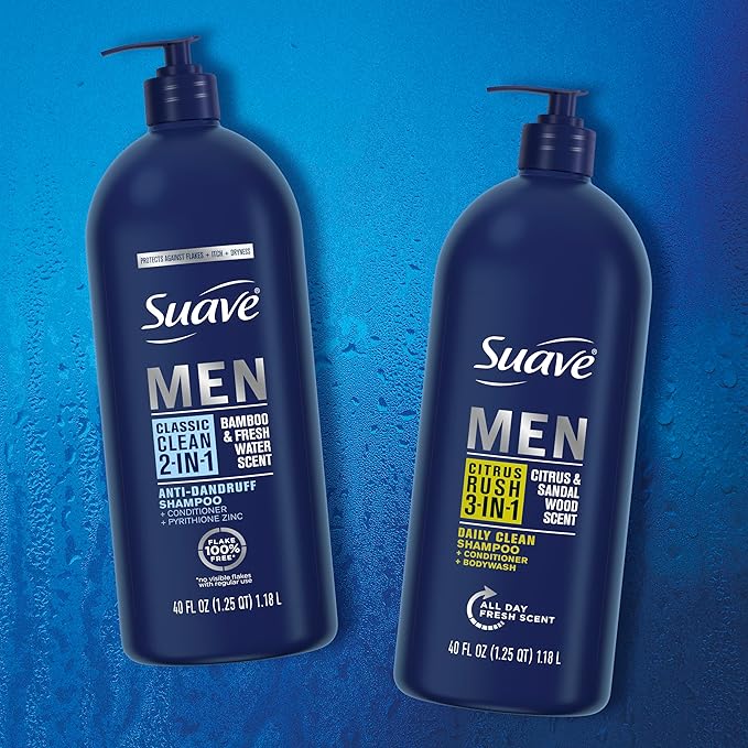 Suave Men 2 in 1 Anti Dandruff Shampoo and Conditioner, Classic Clean with Bamboo scent, 40 oz Pack of 3
