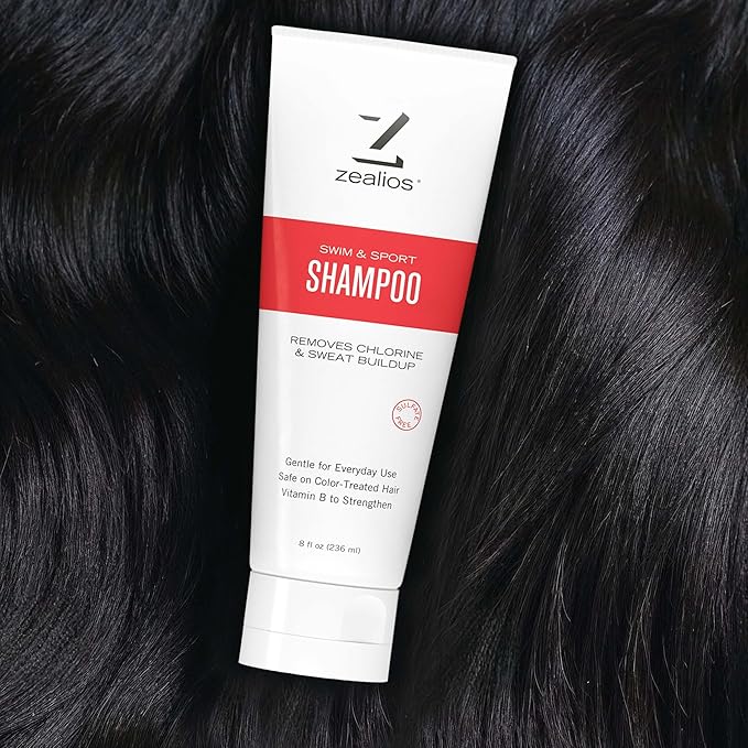 Zealios Sport Clarifying Shampoo, 8 oz Squeeze Tube for Extremely Damaged Hair, Pool Hair Repair & Protector - Sulfate-Free, Moisturizing Chlorine & Salt Removal, Color-Safe, Citrus Scent for Swimmers