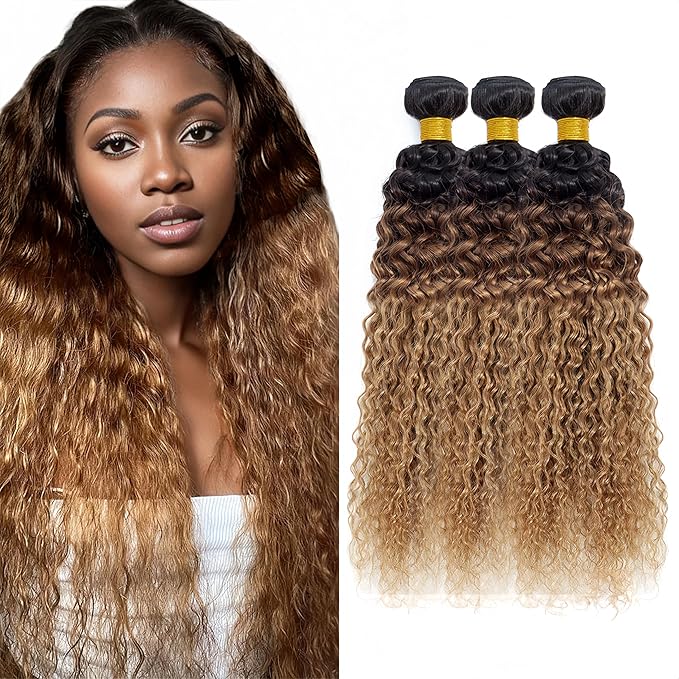 Ombre Blonde Water Wave Bundles T1B/4/27 Human Hair Bundle Niegmeag Virgin Soft and Sikly Remy Hair 3 Bundles 26 28 30 Inch Double Weft Hair Weave
