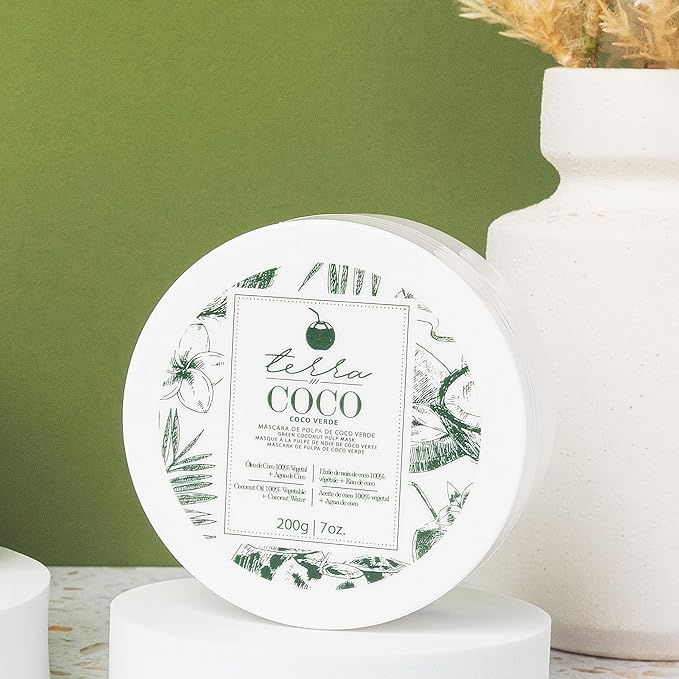 Terra Coco Verde Mask | Vegan | Moisturizes and Nourishes | Ideal for Extremely Dry and Worn Hair Damaged by Sun or Chemicals| Removes Dead Cells | Acts as a Sunscreen | 7.0 oz