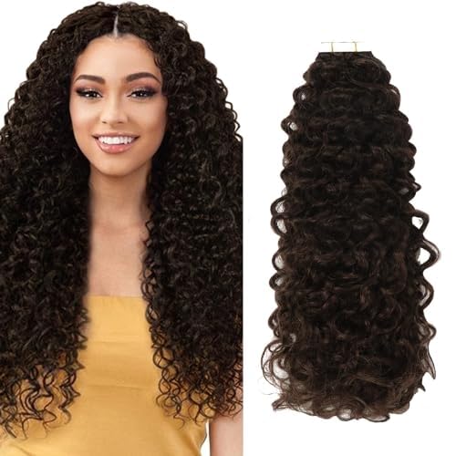 Anrosa Curly Hair Extensions Tape in Human Hair for Black Women - Invisible Double Sided Jerry Curly Extension - 12 Inch 50g 20pcs