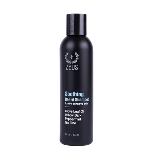 ZEUS Soothing Beard Shampoo for Men, Specialized Face & Hair Wash for Dry & Sensitive Skin, Anti-Dandruff & Itch Relief for Healthy Beard Growth (Made in USA) 6 oz.