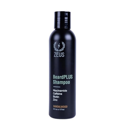 ZEUS BeardPLUS Shampoo for Men, Enhanced Beard Growth & Hair Care Treatment with Biotin & Caffeine to Boost Thickness, Strength, Hydration, and Skin Comfort (Made in USA) 6 oz.