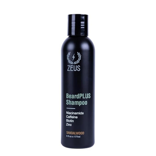 ZEUS BeardPLUS Shampoo for Men, Enhanced Beard Growth & Hair Care Treatment with Biotin & Caffeine to Boost Thickness, Strength, Hydration, and Skin Comfort (Made in USA) 6 oz.