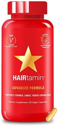 Hairtamin Advanced Vegan Biotin Supplement Pack | Hair, Skin & Nail Vitamins with Gentle Detangling Comb to Promote Growth & Thickness