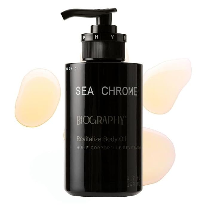 Biography Sea Chrome Revitalize Body Oil, 140ml- Luxury After Shower Moisturizer & Hydrator for Women. For Skin Tightening & Healthy Glow w/Guarana Seed Caffeine, Argan & Jojoba Seed Oil