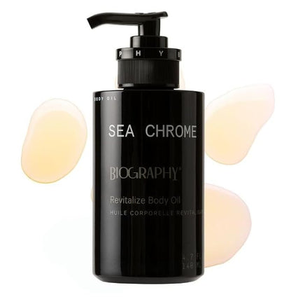 Biography Sea Chrome Revitalize Body Oil, 140ml- Luxury After Shower Moisturizer & Hydrator for Women. For Skin Tightening & Healthy Glow w/Guarana Seed Caffeine, Argan & Jojoba Seed Oil