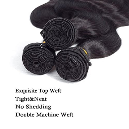 30 32 34 Inch Body Wave Bundles Human Hair Color 1B Bundle Double Weft Natural Black Body Wave Bundles Niegmeag Virgin Soft and Silky Remy Hair Extensions 300g