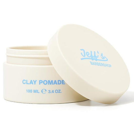 Jeff's Barbershop Clay Pomade, Sandalwood - Medium Hold, Matte Finish Hair Styling Cream Wax with Natural Beeswax & Castor Oil (3.4 fl oz/100ml)
