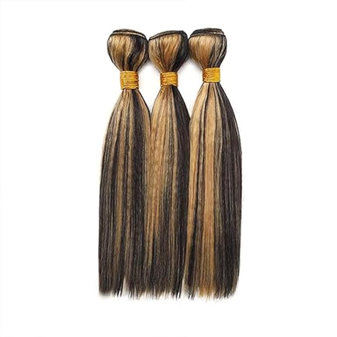 P1B27 Human Hair Bundles Highlight Straight Bundles Black and Honey Blonde Straight Human Hair Brazilian Weave Soft and Silky for Black Women 18 18 18 Inch