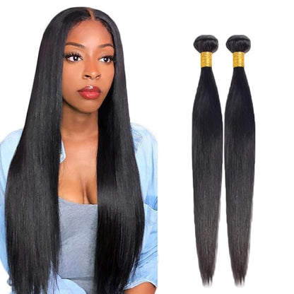 #1B Human Hair Bundles Straight Bundles 22 24 Inch 2 Bundles Unprocessed Brazilian Virgin Hair Weave 50 Grams Per Bundle Straight Bundle Human Hair Extensions Natural Color