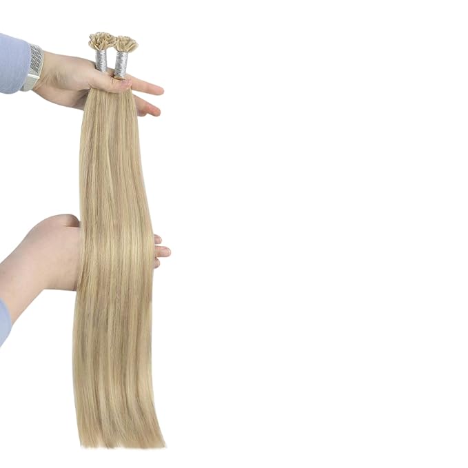 YoungSee U Tip Hair Extensions Highlight Blonde Mixed Bleach Blonde K Tip Hair Extensions Human Hair for Women Highlight Utip Hair Extensions Blonde Pre Bonded Hair Extensions Highlight 14In 1G/S 50G