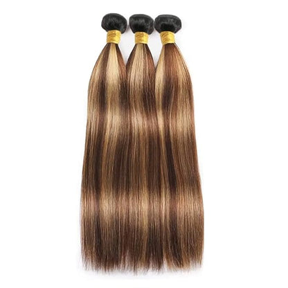 P427 Straight Bundles Human Hair Highlight Straight Bundles Brown and Blonde Double Weft Brazilian Human Hair Extensions Soft and Silky for Black Women 22 24 26 Inch
