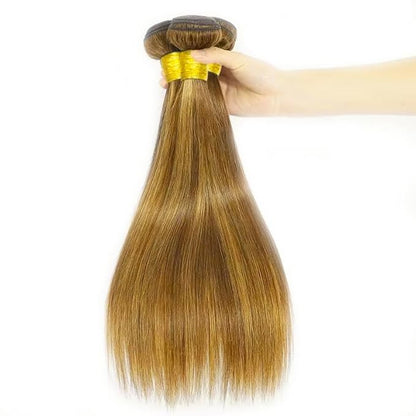 P27/30 Honey Blonde Straight Human Hair Bundles - Light Brown Ombre Remy Hair Extensions 14-18 Inch Silky Soft Highlight Bundles