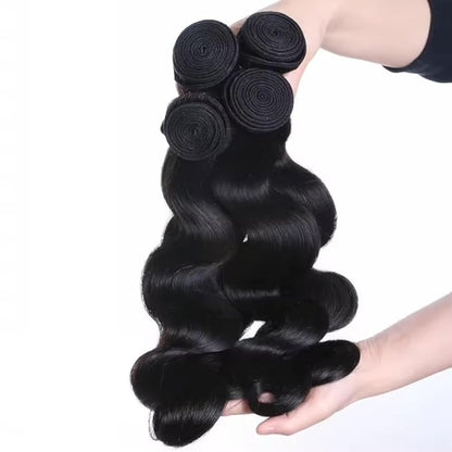 Body Wave Human Hair 4 Bundles (22 22 24 24) Unprocessed Brazilian Virgin Human Hair Extensions Brazilian Body Wave Weave Bundles Soft and Silky Natural Black Wavy Hair Quick Weave Bundle for Women
