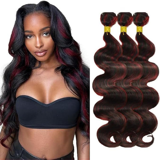 Highlight Body Wave Bundles 99j Human Hair Bundles 2 Tone Red and Black Bundle 12 12 12 Inch Peruvian Unprocessed Virgin Remy Hair Extensions For Woman