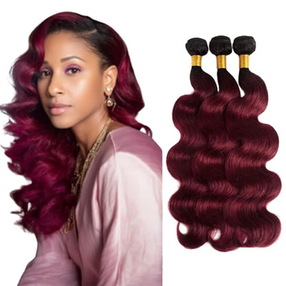 Ombre Burgundy Bundles 1B99j Body Wave Bundles Black and Burgundy two tone Brazilian Human Hair Weave Soft and Silky for Women 20 22 24 Inch