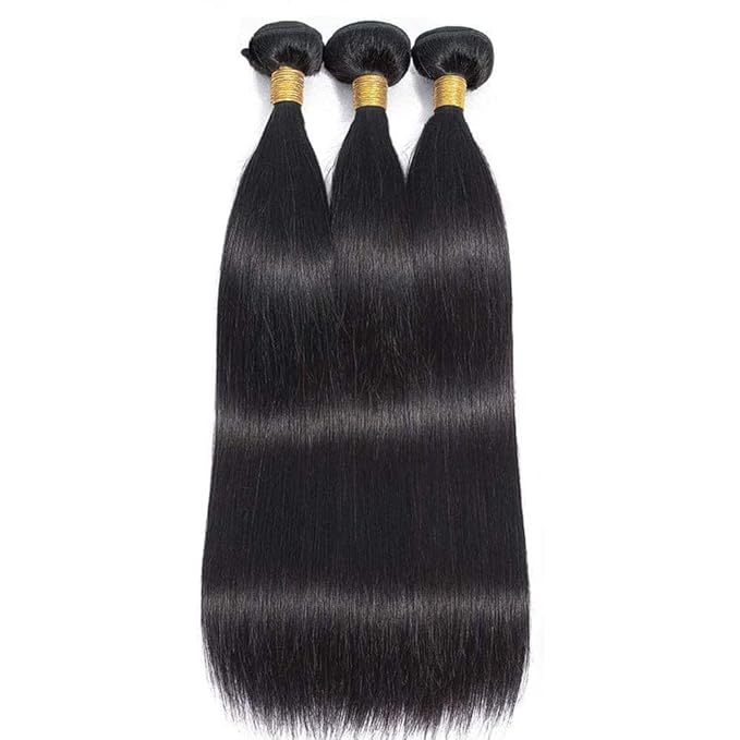 Straight Human Hair Bundles #1B Natural Color Straight Bundles Brazilian Human Hair Weave Extensions Soft and Silky for Black Women 14 16 18 Inch