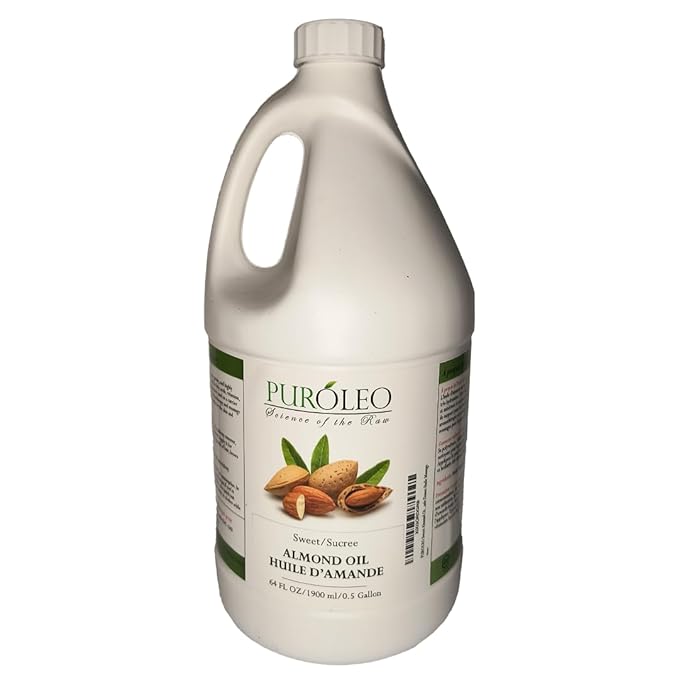 PUROLEO Sweet Almond Oil 64 Fl Oz/1900 ML 100% Natural and Pure | Moisturizer & Carrier Oil | Beauty & DIY Blends, Massage Oil, Body Oil, Hair Oil and Baby Oil | Made from Almonds raw