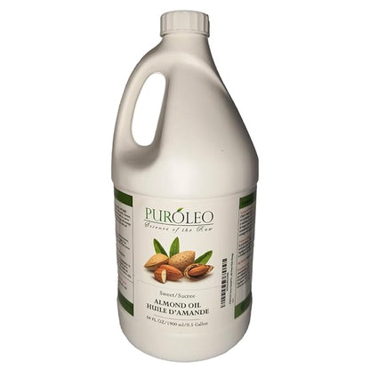 PUROLEO Sweet Almond Oil 64 Fl Oz/1900 ML 100% Natural and Pure | Moisturizer & Carrier Oil | Beauty & DIY Blends, Massage Oil, Body Oil, Hair Oil and Baby Oil | Made from Almonds raw