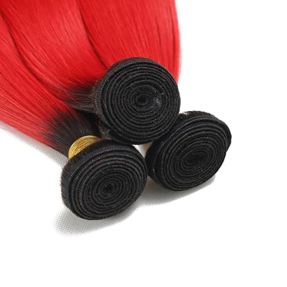 24 26 28 inch 1B/Red Human Hair Bundles Two Tone Brazilian Virgin Remy Hair Extensions Black Roots To Red Straight Human Hair Bundles Soft and Silky For Women