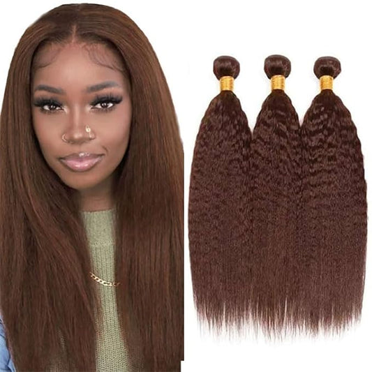 30 30 30 Inch Brown Bundles Human Hair Chocolate Brown Bundles Color #4 Kinky Straight Bundle Double Weft Chocolate Brown Kinky Straight Bundle Hair Weave