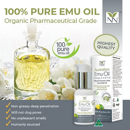 Y-Not Natural Ultra Pure Australian Emu Oil - Luxury Emu Oil 60 mL - Free Range Aboriginal Omega 3, 6 & 9 Infused with Lemon Lime - The Ultimate Moisturizer for Skin, Hair, Nails, and Scalp