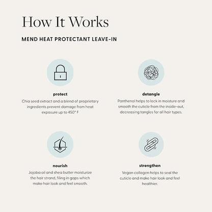 Arey Mend Heat Protectant Leave-In Conditioner | Detangles, Rehydrates, Strengthens and Protects Hair up to 450°F | Vegan, Cruelty-Free & Gluten-Free (2 Fl Oz)