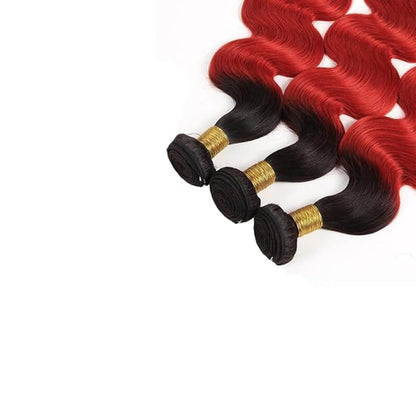 1B/Red Human Hair Bundles Ombre Red Body Wave Bundles 16 18 20 inch Two Tone Brazilian Virgin Remy Hair Extensions Soft and Silky For Women