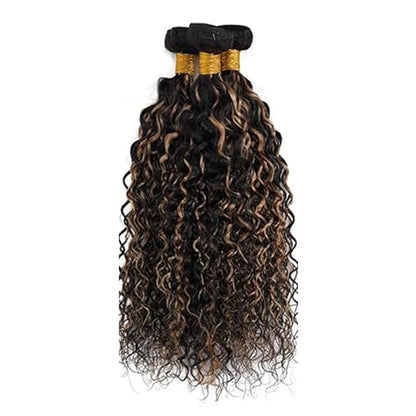 Ombre P1B/30 Highlight Kinky Curly Bundles Human Hair Black and Light Brown Curly Bundles two tone Double Weft Brazilian Human Hair Wet and Wavy Soft Silky for Black Women 20 22 24 Inch