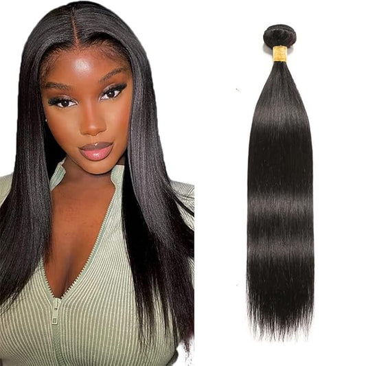 Human Hair Bundles Color 1B Straight Bundles Hair Extensions Grade 8A Brazilian Virgin Remy Hair Single Bundle 12 Inch Double Weft Real Natural Black Hair Weave