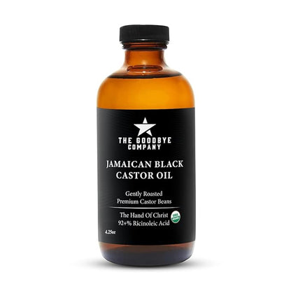 The Goodbye Company Black Castor Oil – USDA Certified Organic (120mL / 4.25oz) – Cold-Pressed & Unrefined – 100% Pure & Hexane-Free – Glass Bottle – Nourishing Oil for Eyebrow, Eyelash & Hair Growth