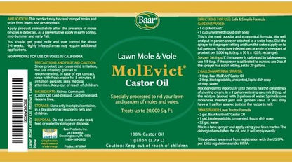 Baar Products - MolEvict Lawn Mole Castor Oil - Lawn & Garden Protection - Up to 20,000 Sq. Ft. of Coverage - 1 Gallon