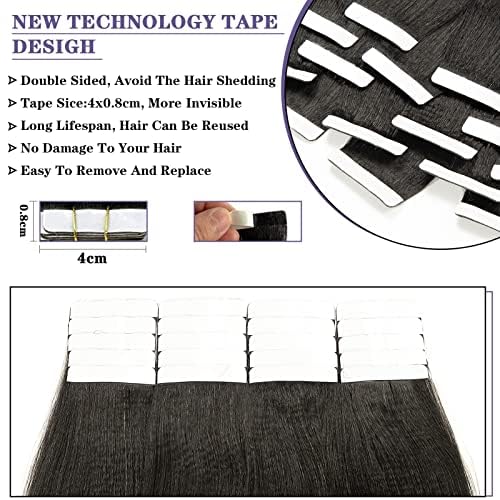 Anrosa Light Yaki Straight Tape in Hair Extensions Double Sided 16 Inch Yaki Tape in Hair Extensions Human Hair Brazilian Invisible #1B Natural Black 50G 20PCS