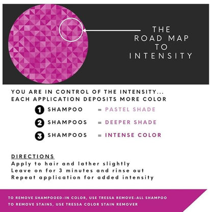 Watercolors by Tressa INTENSE 3-in-1 Color Depositing Shampoo, Semi Permanent Hair Color, Hair Dye Shampoo for Curly, Dry, and Normal Hair, 8 fl oz - PINK