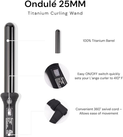L'ANGE HAIR Ondulé 25 MM Ceramic Curling Wand | Professional Hot Tools Curling Iron 1 Inch | Salon Hair Styling Wands for Beach Waves | Best Hair Curler Wand for Frizz-Free, Lasting Curls