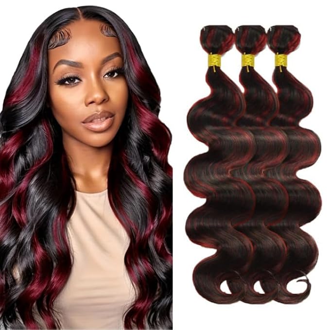 99j Bundles Human Hair Highlight Body Wave Bundles 16 16 16 Inch Grade 8A Brazilian Virgin Remy Hair Extensions Double Weft 2 Tone Red and Black Hair Weave