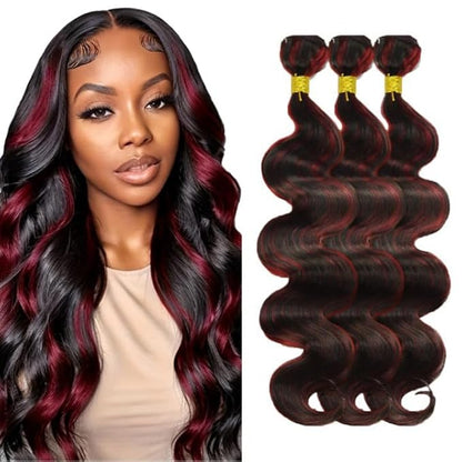 99j Bundles Human Hair Highlight Body Wave Bundles 16 16 16 Inch Grade 8A Brazilian Virgin Remy Hair Extensions Double Weft 2 Tone Red and Black Hair Weave