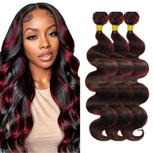 99j Bundles Human Hair Highlight Body Wave Bundles 16 16 16 Inch Grade 8A Brazilian Virgin Remy Hair Extensions Double Weft 2 Tone Red and Black Hair Weave