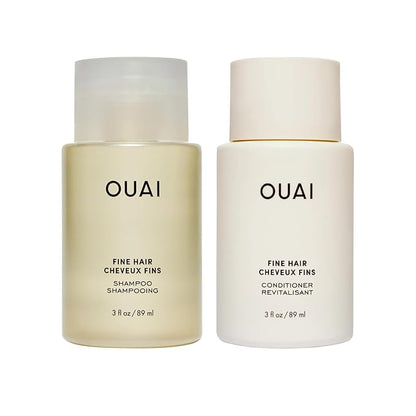 OUAI Fine Hair Shampoo & Conditioner Set, Travel Size - Volumizing Shampoo & Conditioner - With Strengthening Keratin, Biotin & Chia Seed Oil - Sulfate, Paraben & Phthalate Free (3 Oz)
