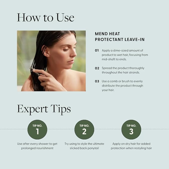 Arey Mend Heat Protectant Leave-In Conditioner | Detangles, Rehydrates, Strengthens and Protects Hair up to 450°F | Vegan, Cruelty-Free & Gluten-Free (2 Fl Oz)