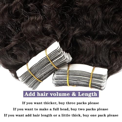 Anrosa Curly Hair Extensions Tape in Human Hair for Black Women - Invisible Double Sided Jerry Curly Extension - 12 Inch 50g 20pcs