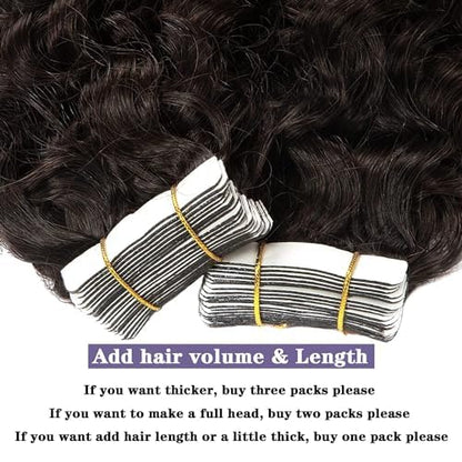 Anrosa Curly Hair Extensions Tape in Human Hair for Black Women - Invisible Double Sided Jerry Curly Extension - 12 Inch 50g 20pcs