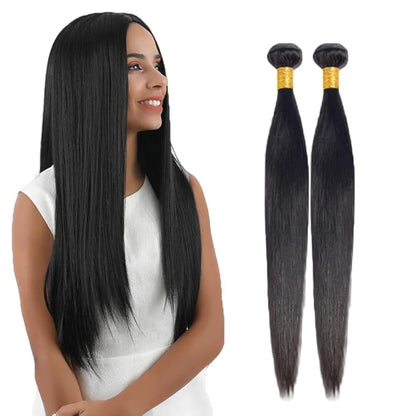 #1B Human Hair Bundles Straight Bundles 26 28 Inch 2 Bundles Unprocessed Brazilian Virgin Hair Weave 50 Grams Per Bundle Straight Bundle Human Hair Extensions Natural Color