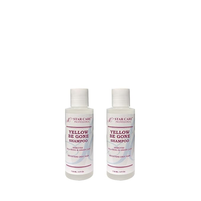 Yellow Be Gone Shampoo 4oz/118ml (2 Pack) Clarifying Brassiness Neutralizer for Bleached, Blonde, Gray & Highlighted Hair, Restores Shine & Cool Tones, Purple Toning Formula