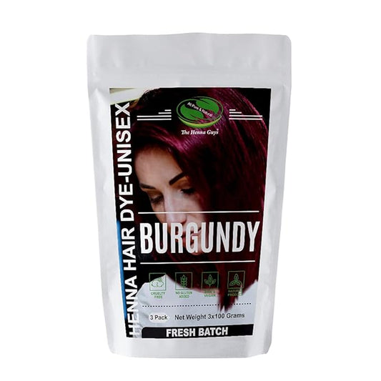 3 Packs Of Burgundy Henna Hair & Beard Color/Dye 100 Grams - Natural Hair Color, Plant-based Hair Dye - The Henna Guys