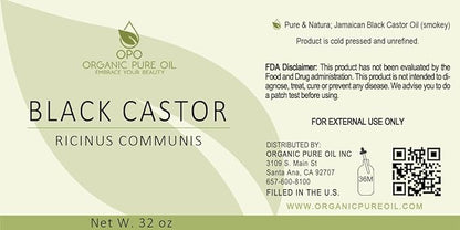 Unrefined Black Castor Oil - 32 oz - Brazilian smokey, Cold Pressed,Smoky scent, Non-GMO, Free of any Chemicals, Fillers Virgin Carrier Oil for Skin, Hair, Nails, Body, & More. Packaging may vary